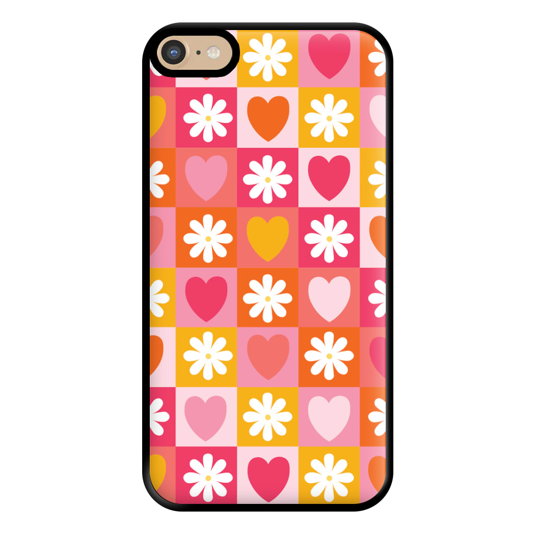 Checked Hearts And Flowers - Spring Patterns Phone Case for iPhone 6 Plus / 7 Plus / 8 Plus