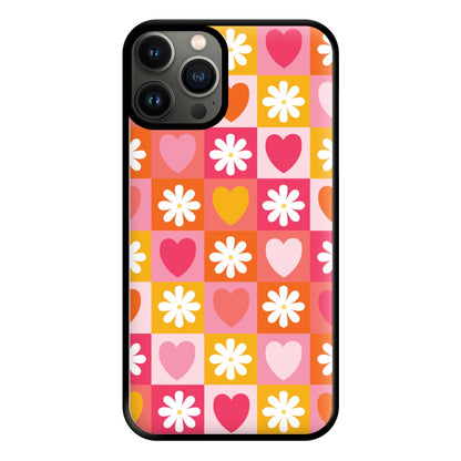 Checked Hearts And Flowers - Spring Patterns Phone Case for iPhone 13 Pro Max