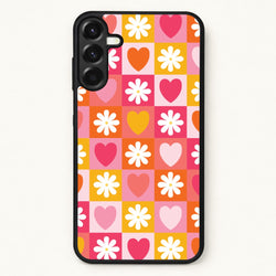 Checked Hearts And Flowers - Spring Patterns Phone Case for Galaxy A57