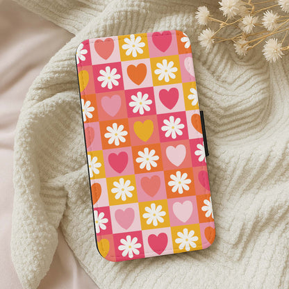Checked Hearts And Flowers - Spring Patterns Wallet Phone Case
