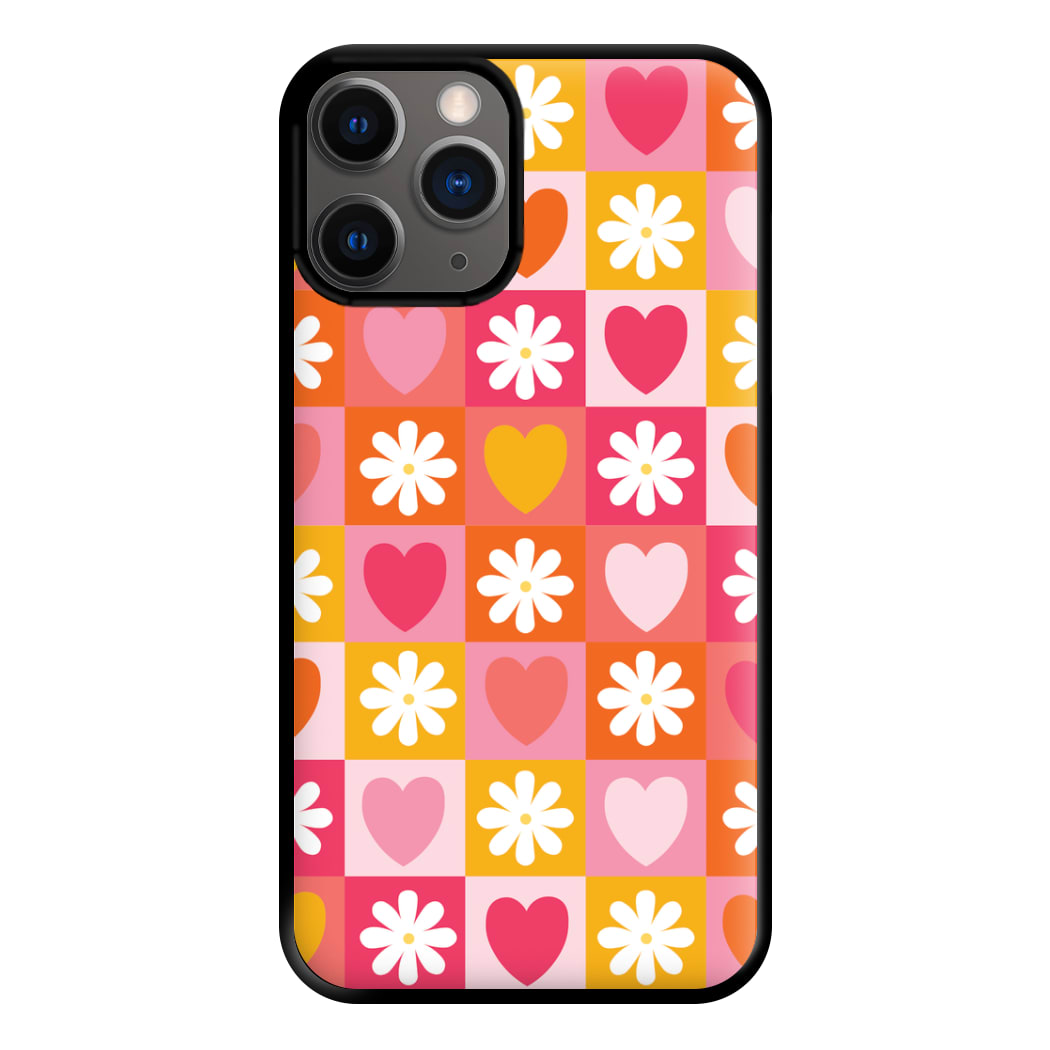 Checked Hearts And Flowers - Spring Patterns Phone Case for iPhone 12 Pro Max