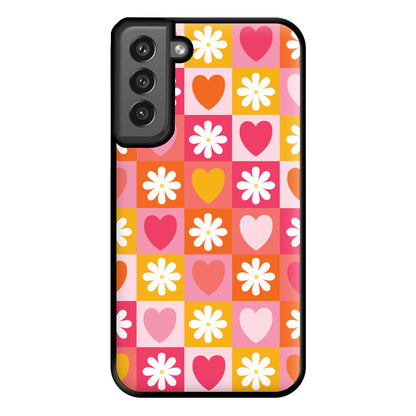 Checked Hearts And Flowers - Spring Patterns Phone Case for Galaxy S21FE