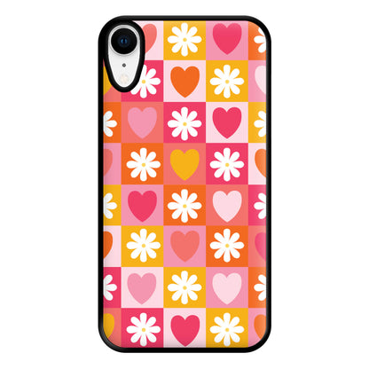 Checked Hearts And Flowers - Spring Patterns Phone Case for iPhone XR