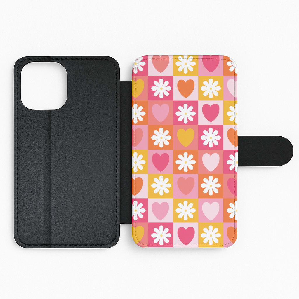 Checked Hearts And Flowers - Spring Patterns Flip Phone Case