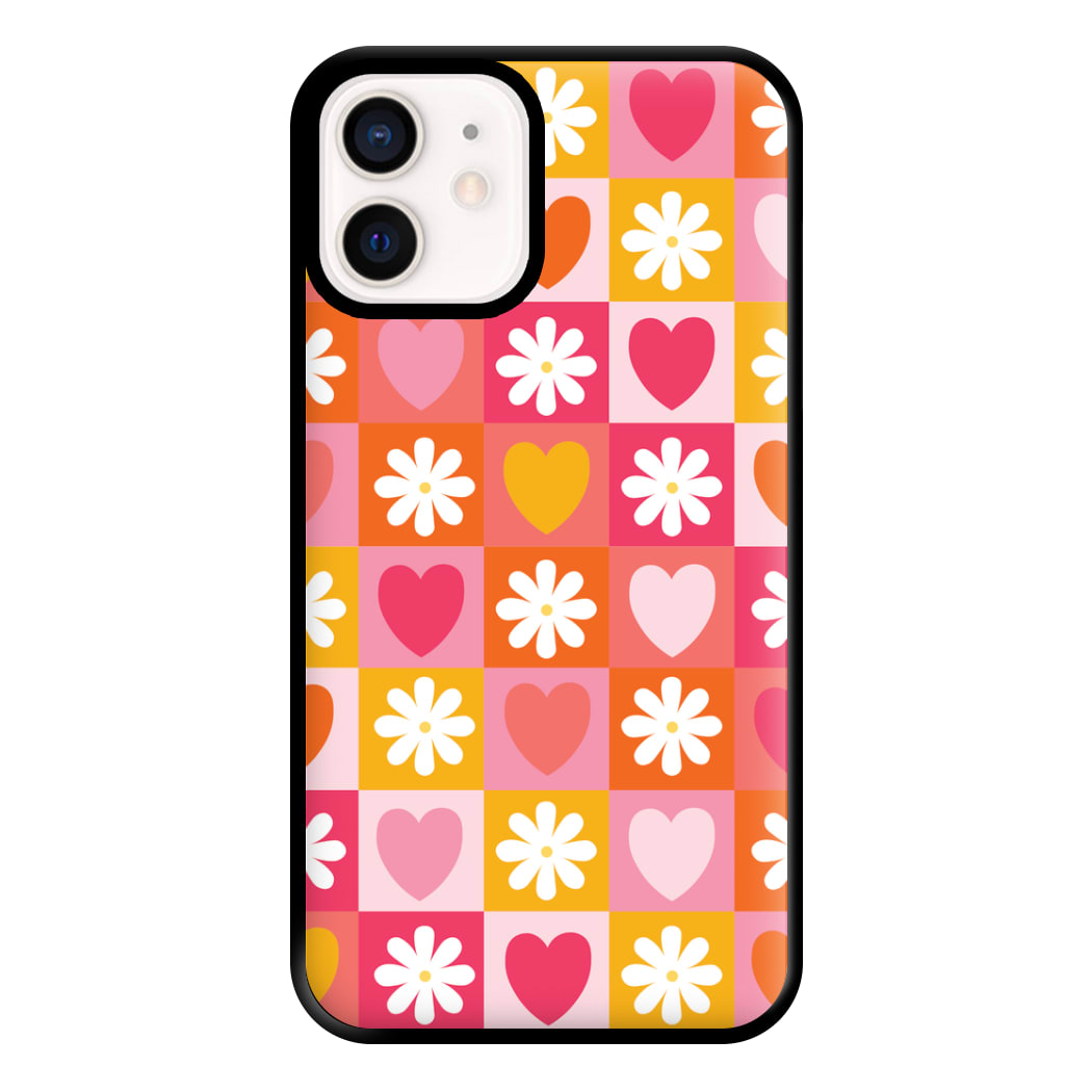 Checked Hearts And Flowers - Spring Patterns Phone Case for iPhone 13 Mini