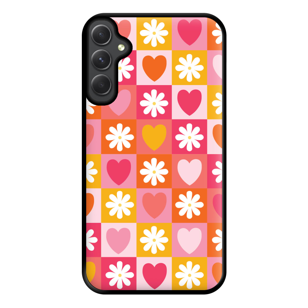 Checked Hearts And Flowers - Spring Patterns Phone Case for Galaxy A14