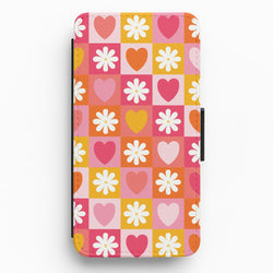 Checked Hearts And Flowers - Spring Patterns Flip / Wallet Phone Case