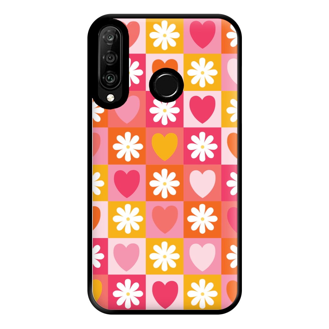 Checked Hearts And Flowers - Spring Patterns Phone Case for Huawei P30 Lite