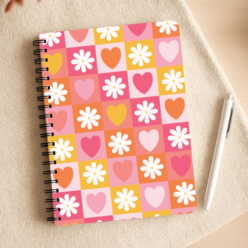 Checked Hearts And Flowers - Spring Patterns Notepad