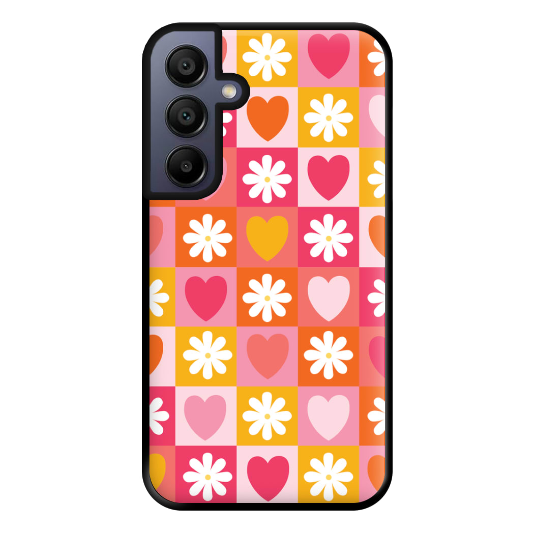 Checked Hearts And Flowers - Spring Patterns Phone Case for Galaxy A15