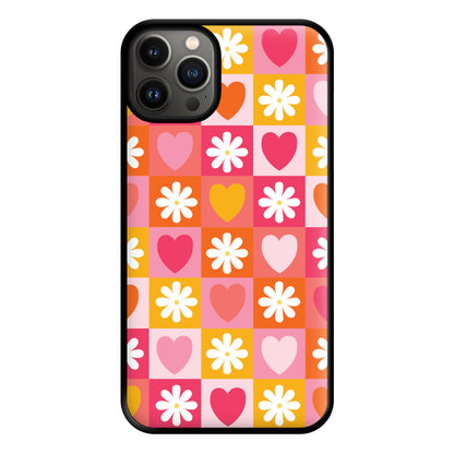 Checked Hearts And Flowers - Spring Patterns Phone Case for iPhone 13