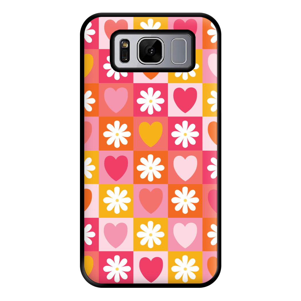 Checked Hearts And Flowers - Spring Patterns Phone Case for Galaxy S8 Plus