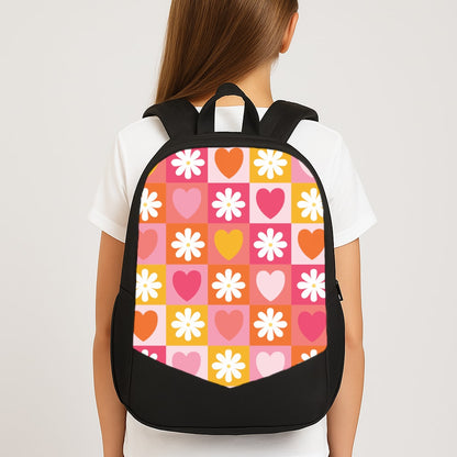 Checked Hearts And Flowers - Spring Patterns Large School Bag