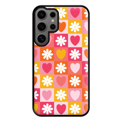 Checked Hearts And Flowers - Spring Patterns Phone Case for Galaxy S24 Ultra