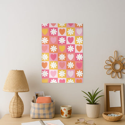 Checked Hearts And Flowers - Spring Patterns Art Print