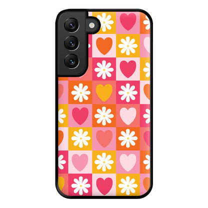 Checked Hearts And Flowers - Spring Patterns Phone Case for Galaxy S22 Plus