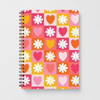 Checked Hearts And Flowers - Spring Patterns Notebook