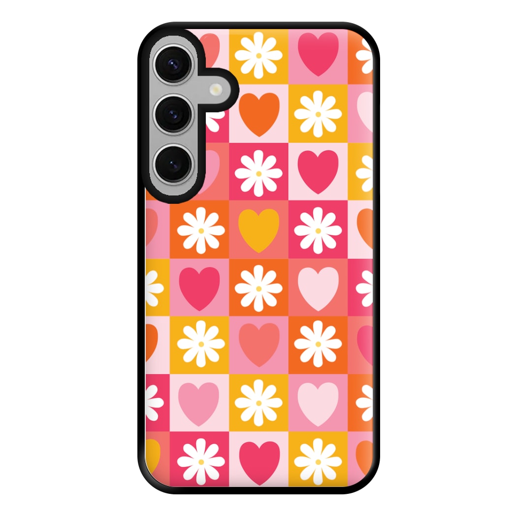 Checked Hearts And Flowers - Spring Patterns Phone Case for Galaxy S24FE