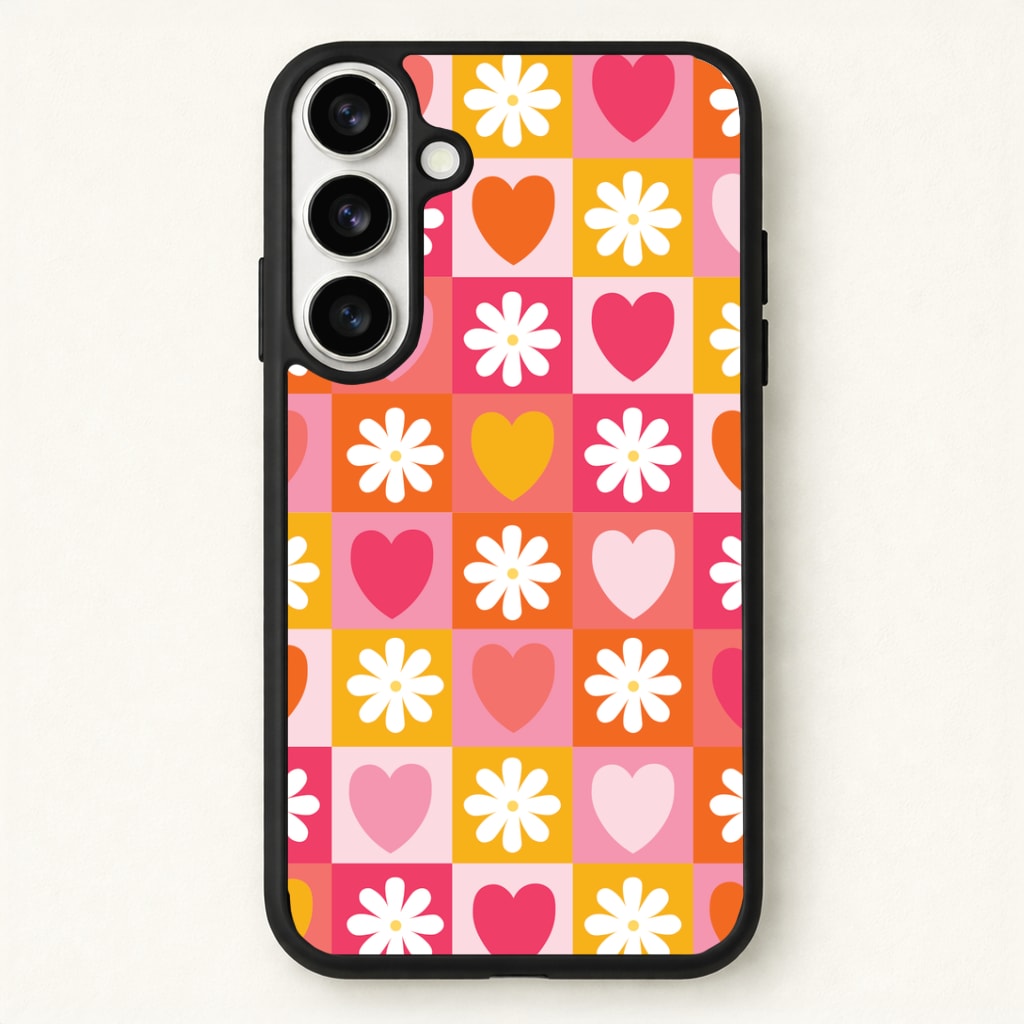 Checked Hearts And Flowers - Spring Patterns Phone Case for Galaxy S26 Plus