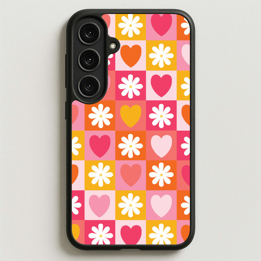 Checked Hearts And Flowers - Spring Patterns Phone Case for Galaxy S25FE