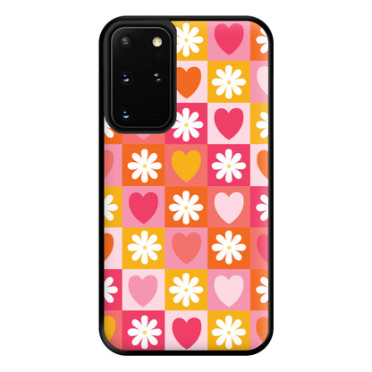 Checked Hearts And Flowers - Spring Patterns Phone Case for Galaxy S20 Plus