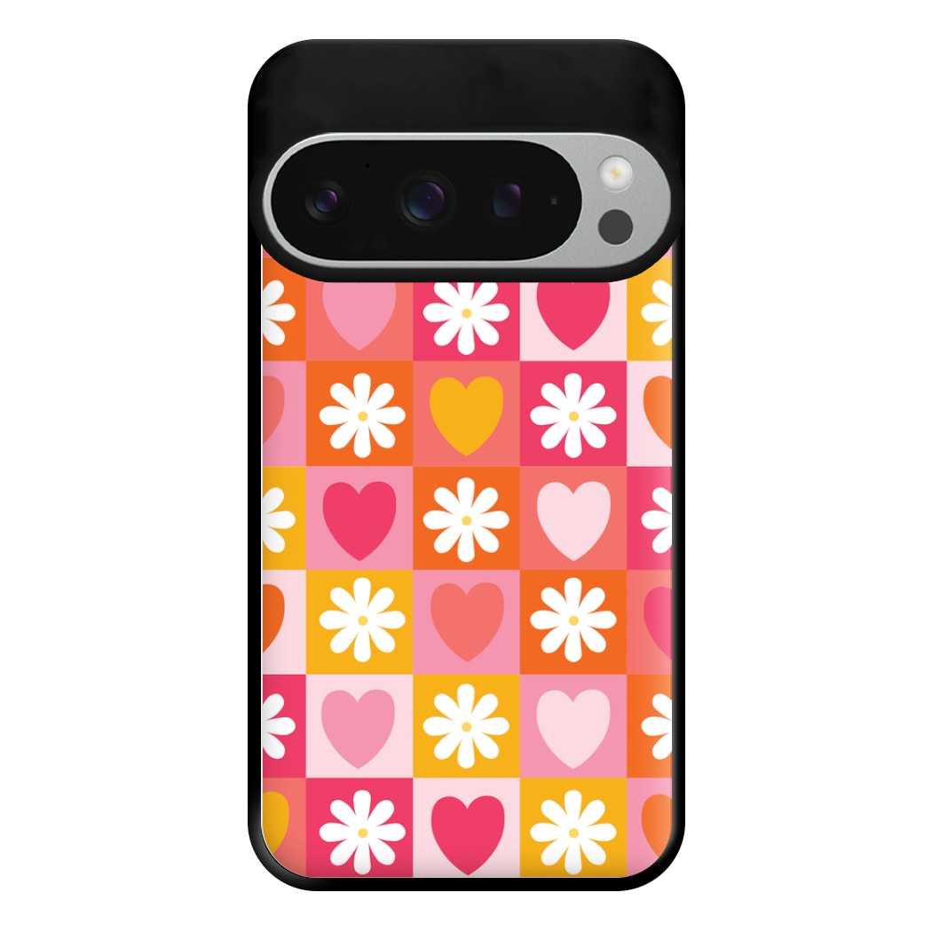 Checked Hearts And Flowers - Spring Patterns Phone Case for Google Pixel 9 Pro XL