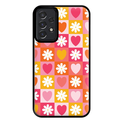 Checked Hearts And Flowers - Spring Patterns Phone Case for Galaxy A52 / A52s