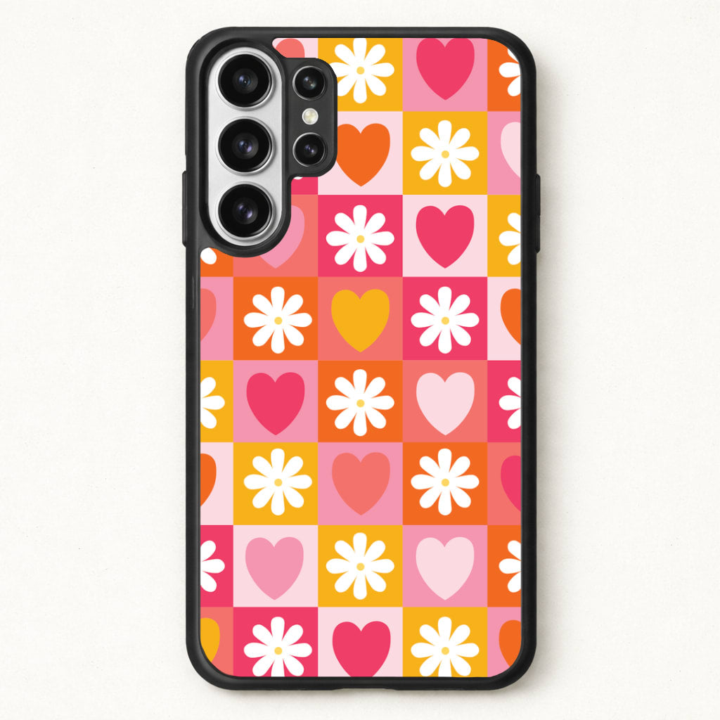 Checked Hearts And Flowers - Spring Patterns Phone Case for Galaxy S26 Ultra