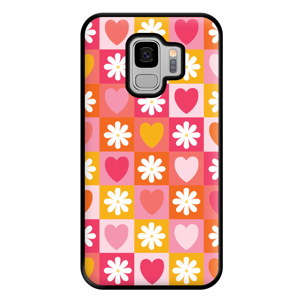 Checked Hearts And Flowers - Spring Patterns Phone Case for Galaxy S9 Plus