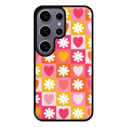 Checked Hearts And Flowers - Spring Patterns Phone Case for Galaxy S25 Ultra