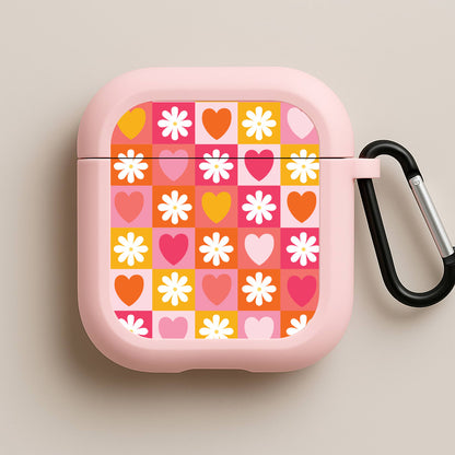 Checked Hearts And Flowers - Spring Patterns Pink AirPods Case
