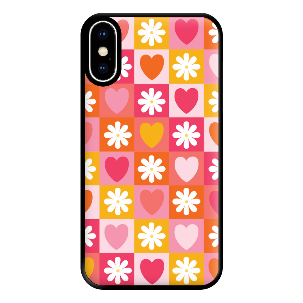 Checked Hearts And Flowers - Spring Patterns Phone Case for iPhone XS Max