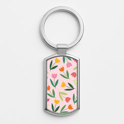 Tulips - Spring Patterns Silver Keyring