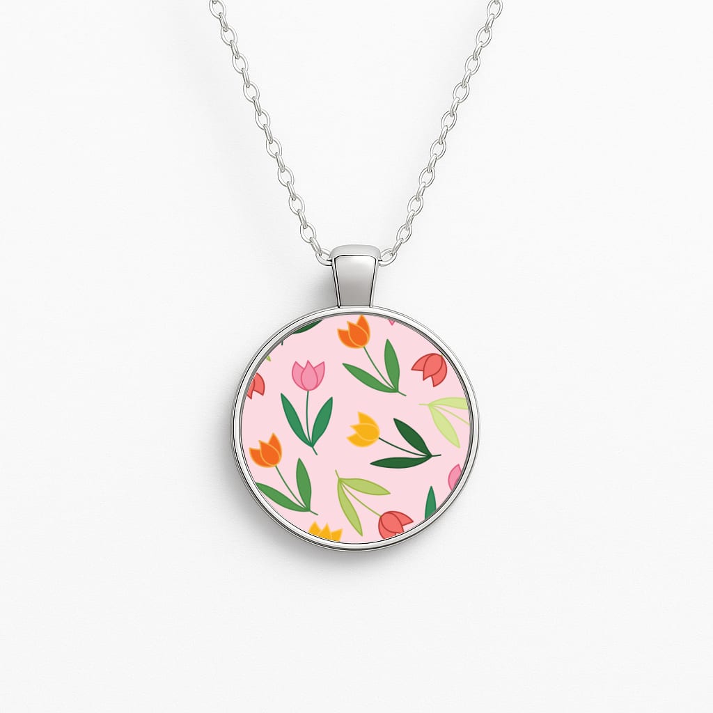 Tulips - Spring Patterns Circle Necklace