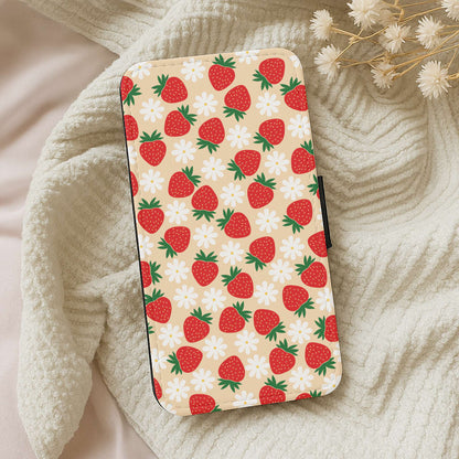 Strawberries and Flowers - Spring Patterns Wallet Phone Case