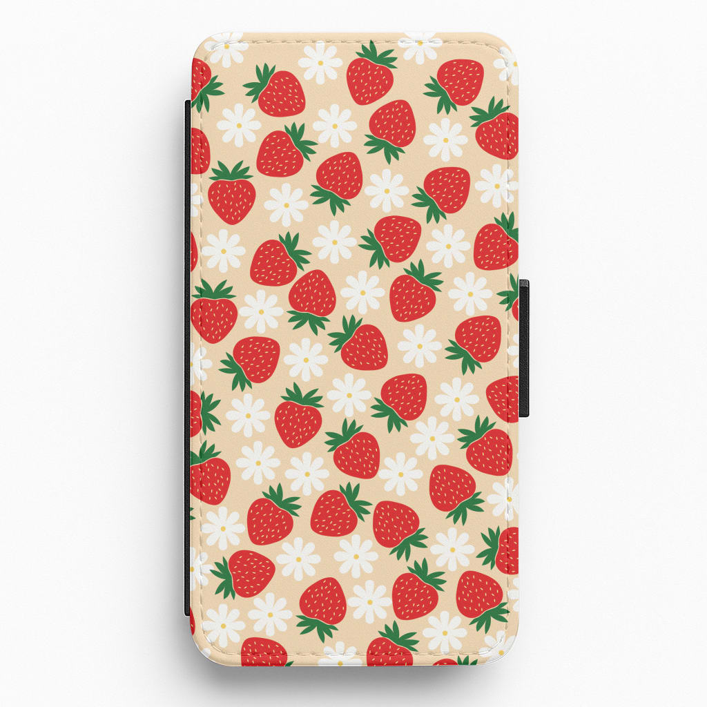 Strawberries and Flowers - Spring Patterns Flip / Wallet Phone Case