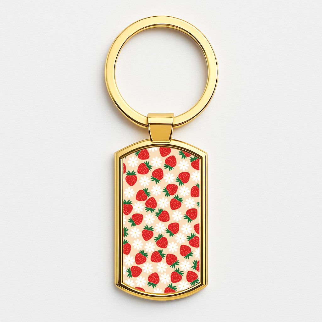 Strawberries and Flowers - Spring Patterns Gold Keyring