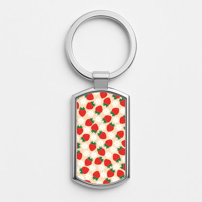 Strawberries and Flowers - Spring Patterns Silver Keyring