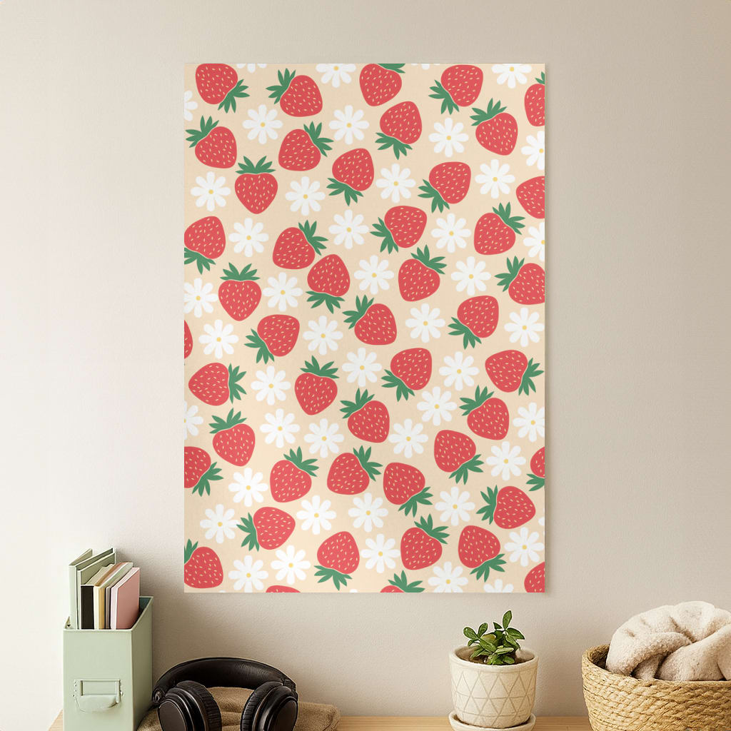 Strawberries and Flowers - Spring Patterns Poster