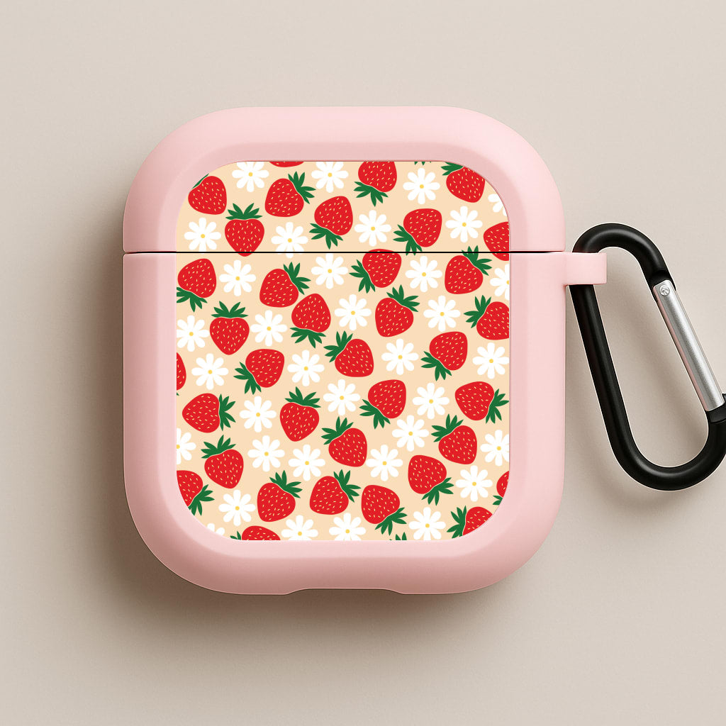 Strawberries and Flowers - Spring Patterns Pink AirPods Case