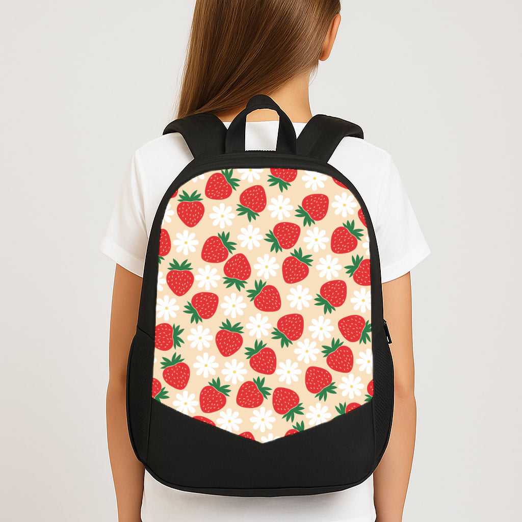Strawberries and Flowers - Spring Patterns Large School Bag