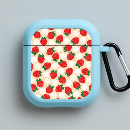 Strawberries and Flowers - Spring Patterns Blue AirPods Case