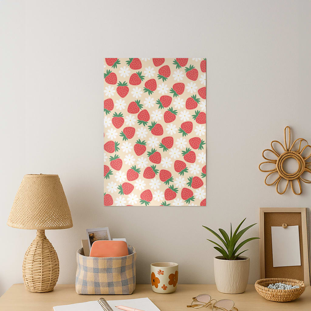Strawberries and Flowers - Spring Patterns Art Print