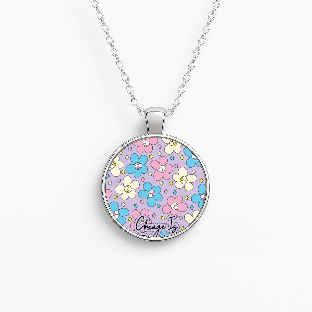 Happy Flowers Pattern Circle Necklace