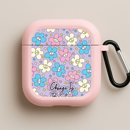 Happy Flowers Pattern Pink AirPods Case