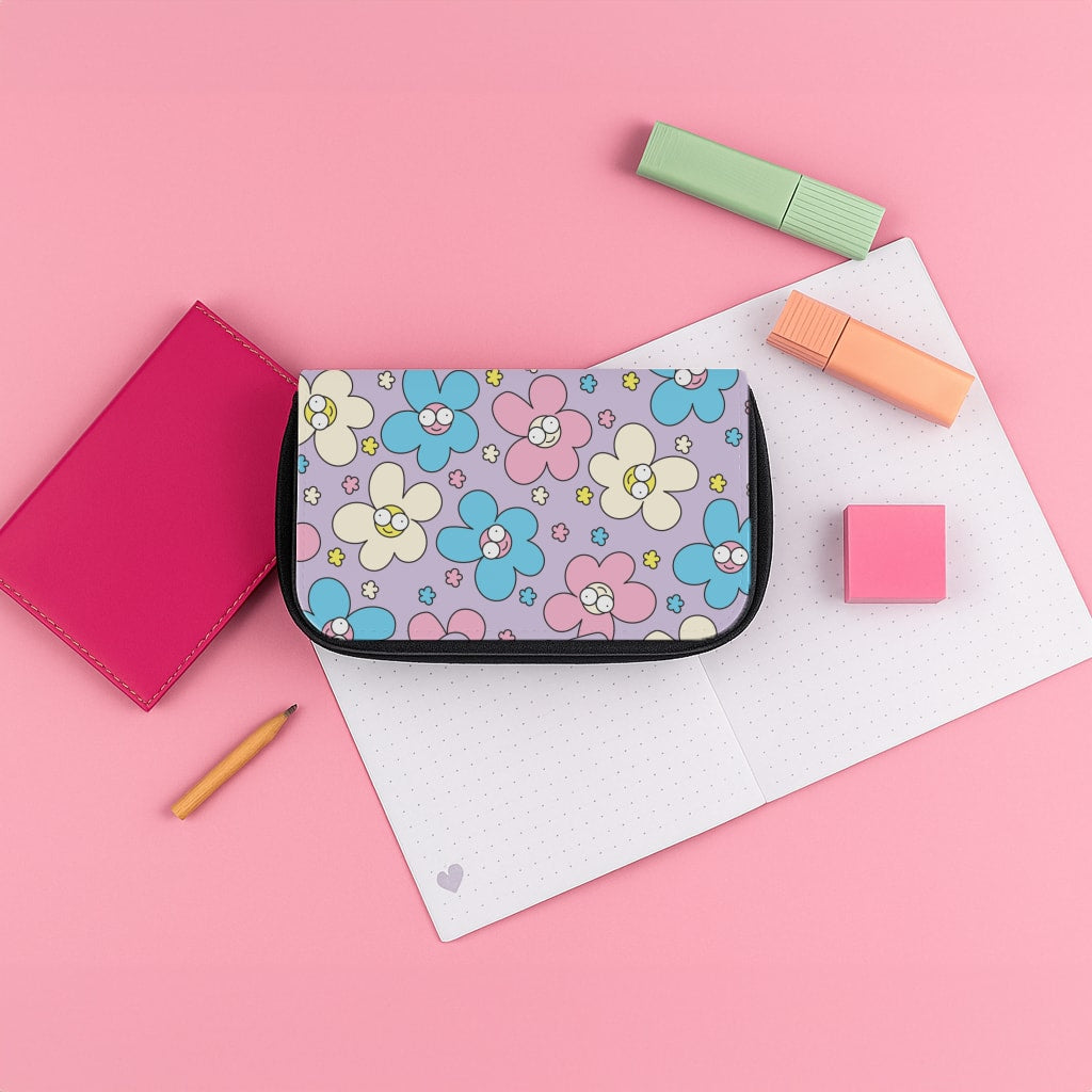 Happy Flowers Pattern Pencil Case