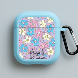 Happy Flowers Pattern Blue AirPods Case