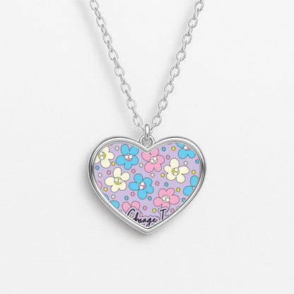Happy Flowers Pattern Heart Necklace