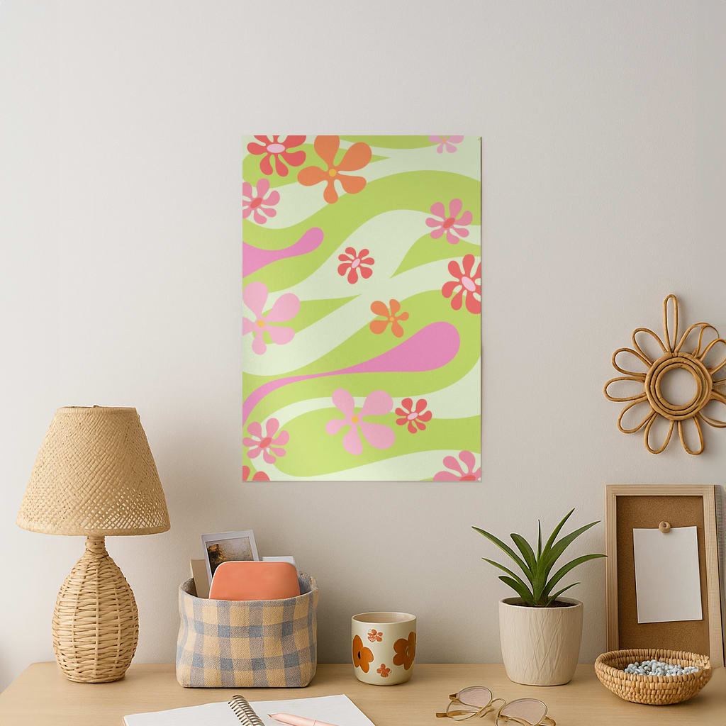 Retro Flowers Pattern Art Print