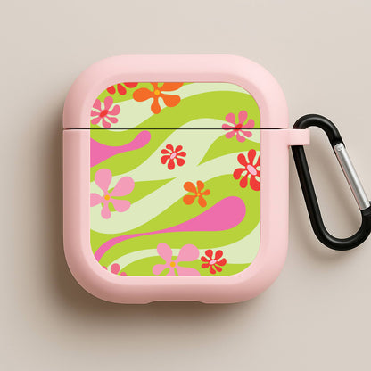 Retro Flowers Pattern Pink AirPods Case